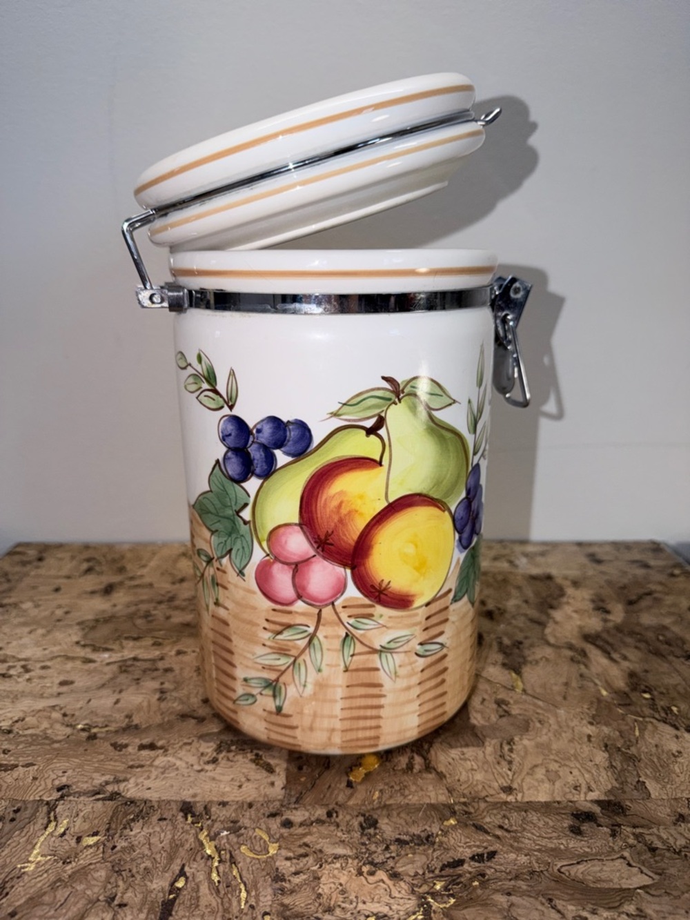 Ceramic Fruit Canister with Airtight Clamp Lid - White
